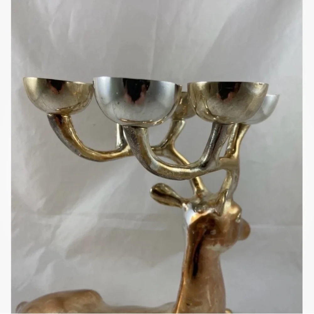 Pottery Barn Deer Reindeer Candle Holder Silver Plated Brass 6 Candle Holder - Picture 9 of 16